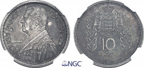 Monaco, Louis II (1922-1949), Silver essai 10 Francs 1945 (Silver, 8.33 gr, 28 mm) Gadoury 120. NGC AU55. Quite rare with only 250 minted.