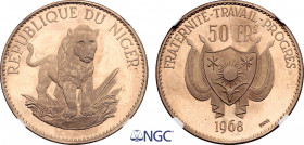 Niger, Republic, Bronze essai 50 Francs 1968 (Bronze, 9.96 gr, 31 mm) KM - (cf. E10). NGC PF63 RD ULTRA CAMEO
Of the highest rarity, marked PROVA, thi...