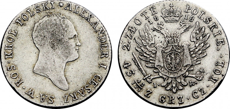 Poland, Alexander I (1815-1825), 2 Zlote 1818 IB (Warsaw mint) (Silver, 9.07 gr,...