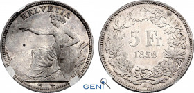 Switzerland, 5 Francs 1850 B (Bern mint) (Silver, 25.00 gr, 37 mm) KM 11. GENI AU58