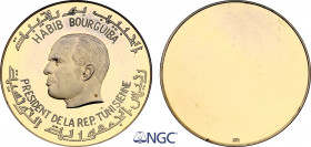 Tunisia, Republic, Gilt Brass Uniface Trial 40 Dinars 1967 (Gilt Brass, 0.00 gr, 50 mm) KM - (cf. 290) NGC PF63 CAMEO
