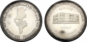 Tunisia, Republic, Proof 10 Dinars 1988 (Silver, 38.00 gr, 39 mm) KM 364. Uncirculated, with usual faint surface hairlines.
Seldom offered, only a few...
