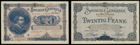 Belgium, Societe Generale de Belgique, 20 Francs 01.02.1915. Pick 89. Very Fine, small tear, probably washed and pressed.