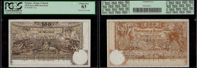 Belgium, Banque Nationale de Belgique, Proof 100 Francs ND (1909-1914). Pick 71p. PCGS 63. Perforated Cancelled.