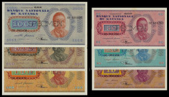 Katanga, Banque Nationale du Katanga, Complete set of Moise Tshombe Specimen 10 to 1000 Francs ND (1960). Pick 5s to 10s. About Uncirculated.
A terrif...