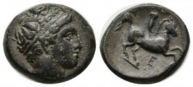 Greek Coins
KINGS OF MACEDON. Philip II, 359-336 BC. AE , uncertain mint in Macedon. Diademed head of Apollo to right. Rev. ΦΙΛΙΠΠΟΥ Youth on horsebac...
