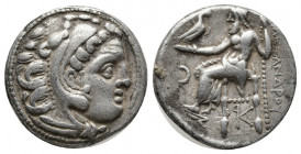 Greek Coins
Kingdom of Macedon, Antigonos I Monophthalmos AR Drachm. In the name and types of Alexander III. 'Kolophon', circa 310-301 BC. Head of Her...