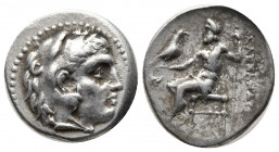 Greek Coins
KINGS OF MACEDON. Alexander III 'the Great' (336-323 BC). Drachm. Lampsakos.
Obv: Head of Herakles right, wearing lion skin.Rev: AΛEΞANΔPO...
