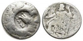 Greek Coins
KINGS OF MACEDON. Alexander III 'the Great' (336-323 BC). Drachm. Kolophon.
Obv: Head of Herakles right, wearing lion skin; c/m: head of A...