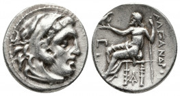 Greek Coins
KINGS OF MACEDON. Alexander III 'the Great' (336-323 BC). Drachm. Kolophon.
Obv: Head of Herakles right, wearing lion skin.Rev: AΛEΞANΔPOY...