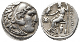 Greek Coins
Kingdom of Macedon, Antigonos I Monophthalmos AR Drachm. In the name and types of Alexander III. Kolophon, circa 310-301 BC. Head of Herak...