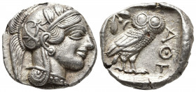 Greek Coins
ATTICA, Athens. Circa 454-404 BC. AR Tetradrachm Helmeted head of Athena right, with frontal eye / Owl standing right, head facing, closed...