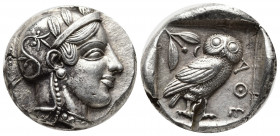 Greek Coins
ATTICA, Athens. Circa 454-404 BC. Transitional issue.. AR Tetradrachm Helmeted head of Athena right, with frontal eye / Owl standing right...