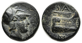 Greek Coins
Kingdom of Macedon, Demetrios I Poliorketes AE Salamis, circa 300-295 BC. Helmeted head of Athena to right.Rev: Prow of galley to right, B...