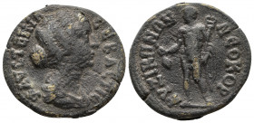 Roman Provincial
MYSIA. Cyzicus. Faustina II (Augusta, 147-175). Ae. ΦΑVϹΤƐΙΝΑ ϹƐΒΑϹΤΗ draped bust of Faustina II, r. ΚVΖΙΚΗΝΩΝ ΝƐοΚΟΡ nude Hermes sta...