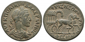 Roman Provincial
IONIA, Ephesus. Valerian I. AD 253-260. Æ . Laureate, draped, and cuirassed bust right / Carpentum drawn right by two mules
Weight:...