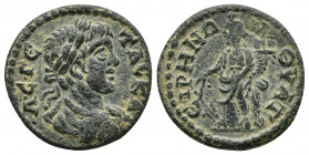 Roman Provincial
LYDIA, Thyateira. Geta. As Caesar, AD 198-209. . Moschus, strategos. Bareheaded, draped, and cuirassed bust right / Tyche standing le...
