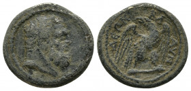 Roman Provincial
Lydia. Blaundos . Pseudo-autonomous c. 138-192 head of Heracles (bearded) wearing lion-scalp, r. ΒΛΑVΝΔƐΩΝ eagle standing on two bone...