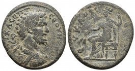Roman Provincial
Phrygia. Eukarpeia. Septimius Severus (193-211). Ae Laureate, draped and cuirassed bust right. EΥΚΑ-ΡΠEΩΝ, Eucarpia seated left, hold...