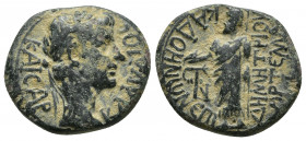Roman Provincial
Phrygia, Kadoi. Claudius. A.D. 41-54. AE 19 . Magistrate Meliton Asklepiadou. [KΛAY]ΔIOC KAIC[AΡ], laureate head of Claudius right; s...