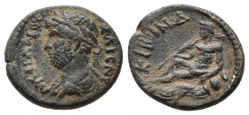 Roman Provincial
PHRYGIA, Cibyra. Hadrian AD 117-138 Lykos, the river god, leaning left, holding his cane and leaning his elbow on the overturned vas...