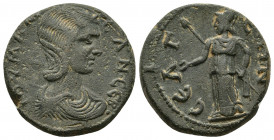 Roman Provincial
Pisidia. Selge. Julia Mamaea AD 222-235. diademed and draped bust of Julia Mamaea, r.ΙΟΥ ΜΑΜƐΑΝ ϹƐΒ ϹƐΛΓƐΩΝ Athena standing facing, l...