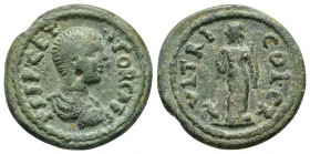 Roman Provincial
PISIDIA, Cremna. Geta. As Caesar, AD 198-209. Æ 18mm (3.63 g, 7h). Bare-headed, draped, and cuirassed bust right, seen from behind /...