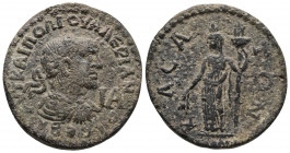 Roman Provincial
CILICIA, Casae. Valerian I. AD 253-260. Æ 11 Assaria (. Laureate, draped, and cuirassed bust right; IA (mark of value)tyche holding a...