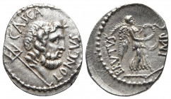 Roman Republic.
Brutus and Casca Langus, 43-42 BC. Denarius mint moving with Brutus. CASCA LONGVS Wreathed head of Neptune to right; below, trident. R...