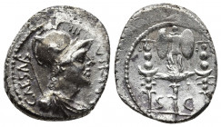 Roman Republic.
OCTAVIAN. Denarius (42 BC). Military mint traveling with Octavian in Greece.Obv: CAESAR III VIR R P C. Helmeted and draped bust of Mar...