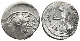 Roman Republic.
Julius Caesar, 49-44 BC. Denarius , with P. Sepullius Macer, Rome, first half of March 44. CAESAR DICT PERPETVO Laureate and veiled h...
