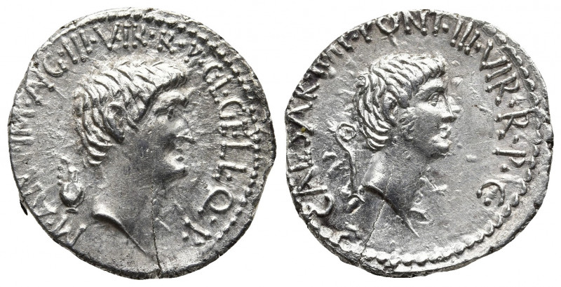 Roman Republic.
MARK ANTONY & OCTAVIAN. Denarius (41 BC). M. Barbatius Pollio, ...