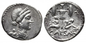 Roman Republic.
JULIUS CAESAR. Denarius (46-45 BC). Military mint traveling with Caesar in Spain. Obv: Diademed head of Venus right; Cupid to left.Rev...