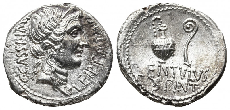 Roman Republic.
C. Cassius Longinus, 43-42 BC. Denarius , with L. Cornelius Lent...