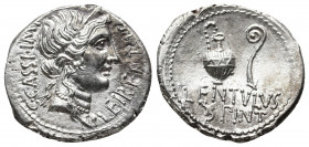 Roman Republic.
C. Cassius Longinus, 43-42 BC. Denarius , with L. Cornelius Lentulus Spinther. Military mint moving with the army of Brutus and Cassiu...
