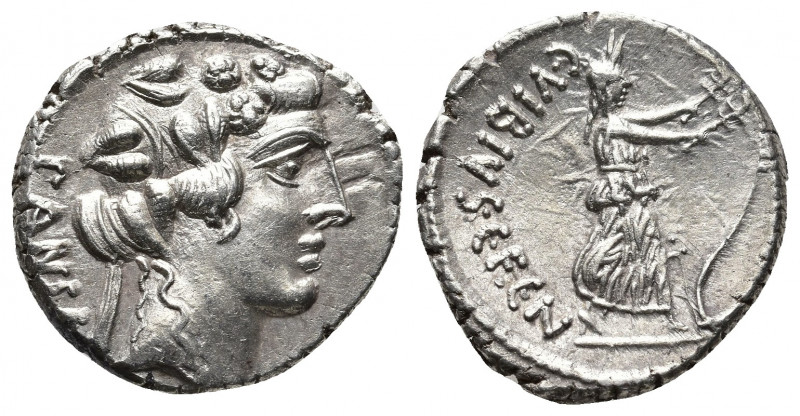 Roman Republic.
Vibius. C. Vibius C.f. Pansa. Denarius. 90 BC. Auxiliary mint of...