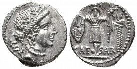 Roman Republic.
The Caesarians. Julius Caesar. Late spring-early summer 48 BC. AR Denarius . Military mint traveling with Caesar. Diademed female head...