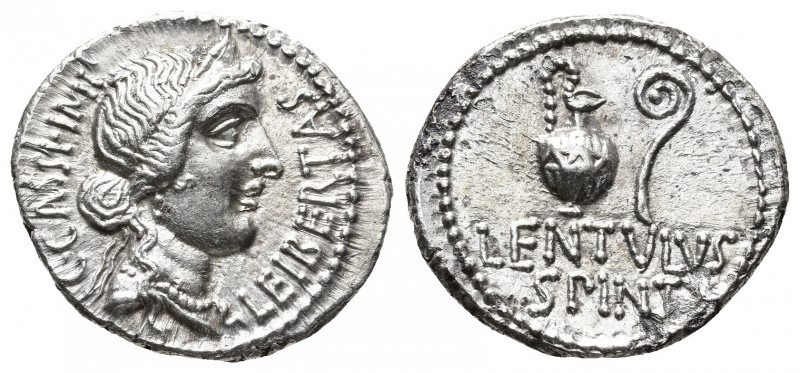 Roman Republic.
C. Cassius Longinus, 43-42 BC. Denarius , with L. Cornelius Lent...