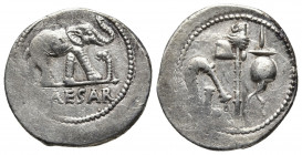 Roman Republic.
Julius Caesar, 49-44 BC. Denarius mint moving with Caesar in Gallia Narbonensis or Hispania Citerior, 49-48. CAESAR Elephant trampling...