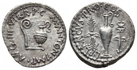 Roman Republic.
The Triumvirs. Mark Antony. Early summer 40 BC. AR Denarius Military mint traveling with Antony in Greece; L. Munatius Plancus, moneye...