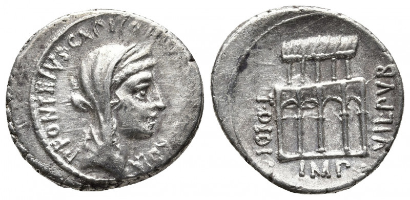 Roman Republic.
P. Fonteius P. f. Capito. Denarius 55, AR P·FONTEIVS·CAPITO·III·...