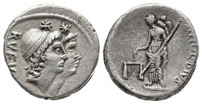 Roman Republic.
Cordius. Manius Cordius Rufus. Denarius. 46 BC. Rome. (Ffc-602)....