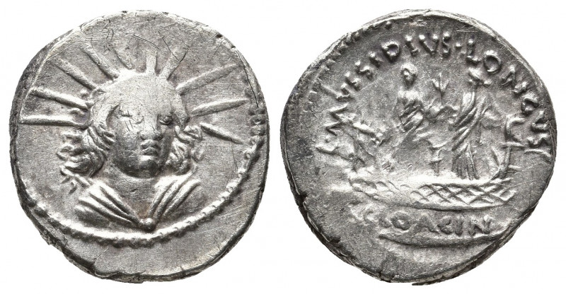 Roman Republic.
Moneyer issues of Imperatorial Rome. L. Mussidius Longus. 42 BC....