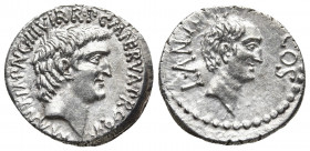 Roman Republic.
The Triumvirs. Mark Antony and Lucius Antony. Late summer 41 BC. AR Denarius Ephesus mint. M. Nerva, quaestor pro praetore. Bare head...