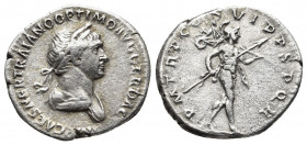 Roman Imperial
TRAJAN (98-117). Denarius. Rome. AR IMP CAES NER TRAIANO OPTIM AVG GER DAC PARTHICO./ Laureate and draped bust right. Rev: P M TR P COS...