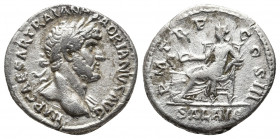 Roman Imperial
Hadrian. AD 117-138. AR Denarius . Rome mint. Struck AD 118. Laureate bust right, slight drapery on far shoulder / Fortuna seated left,...