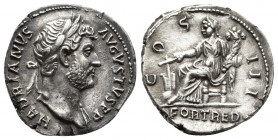 Roman Imperial
Hadrian. AD 117-138. AR Denarius Rome mint. Struck circa AD 129-130. Laureate bust right, slight drapery / FORT RED, Fortuna seated lef...