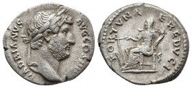 Roman Imperial
Hadrian AD 117-138. Rome Denarius AR HADRIANVS AVG COS III P P, laureate head right / FORTVNAE REDVCI, Fortuna seated left, holding rud...
