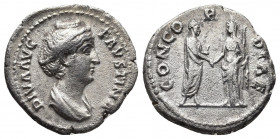 Roman Imperial
Diva Faustina I (wife of A. Pius) AR Denarius. Rome, after AD 141. DIVA AVG FAVSTINA, draped bust to right / CONCORDIAE, Pius standing ...