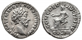 Roman Imperial
MARCUS AURELIUS (161-180). Denarius. Rome. Obv: IMP M ANTONINVS AVG. Head bare right. Rev: CONCORD AVG TR P XVII / COS III. Concordia s...